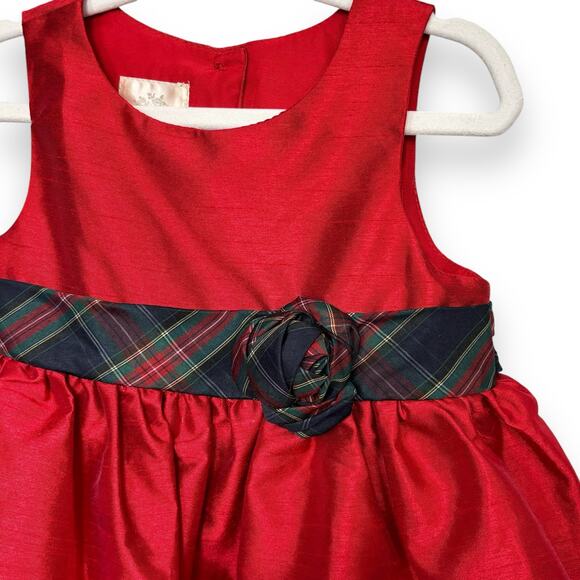 Laura Ashley Red Tafetta Dress with Plaid Trim - Picture 2 of 4